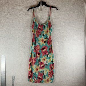 Uptown USA Tank Dress Women's Large Green Floral Stretch Spaghetti Strap 8568‎